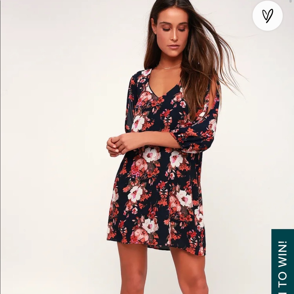 Lulu’s Shifting Dears Navy Blue Floral Print Dress